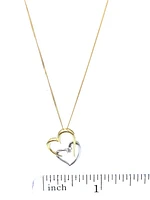 10K White & Yellow Gold 0.041cttw Diamond Double Heart Pendant, 18"