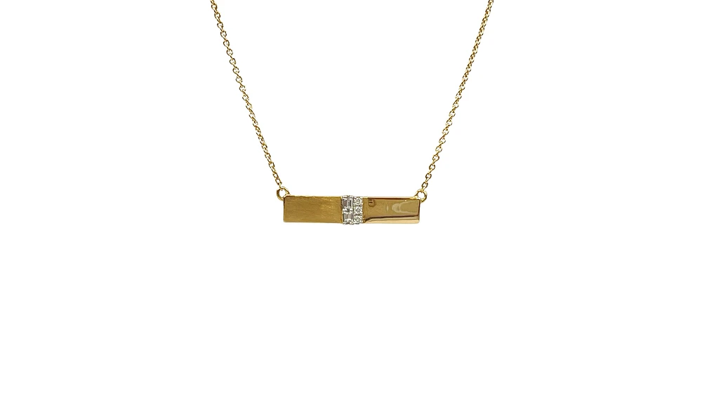 14K Yellow Gold 0.06cttw Diamond Bar Pendant, 18"
