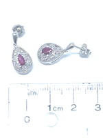10K White Gold 0.55cttw Genuine Ruby and 0.11cttw Diamond Earrings