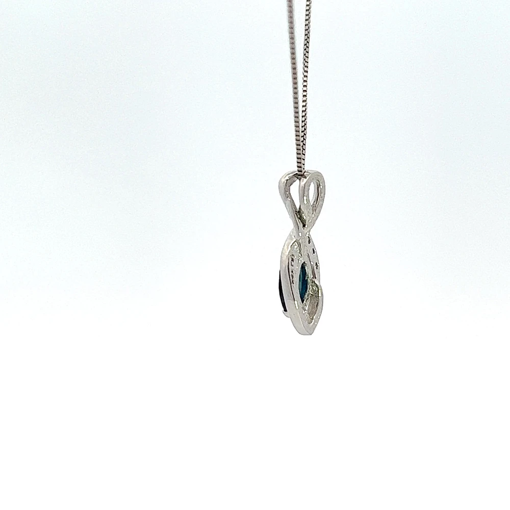10K White Gold Sapphire and Diamond Pendant - 18"