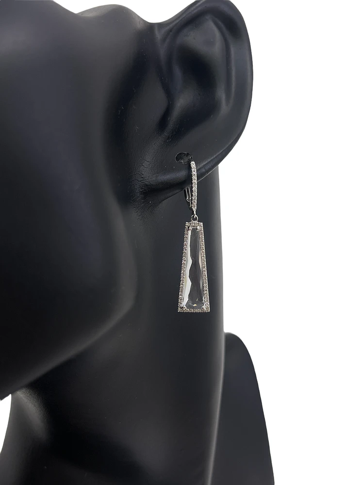 14K White Gold 5.64cttw White Topaz and 0.30cttw Diamond Dangle / Drop / Chandelier Earrings