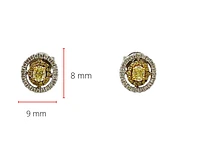18K White & Yellow Gold White and Fancy Yellow Natural Diamond Halo Earrings
