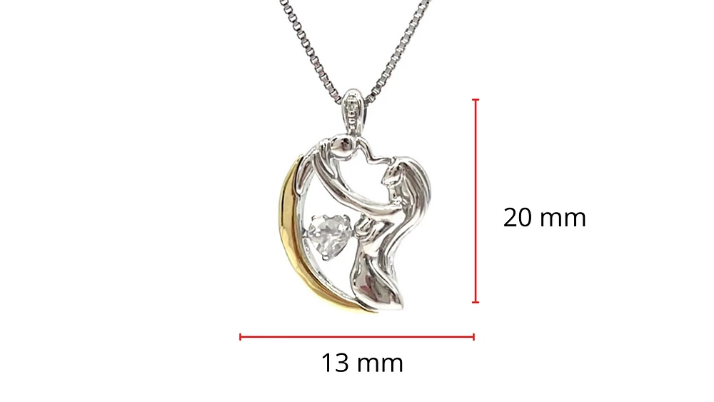 Sterling Silver & 10K Yellow Gold White Zircon & Diamond Mom Pendant, 18"