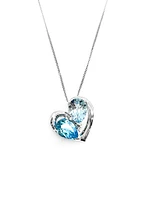 10K White Gold 7x5mm Blue Topaz, 7x5mm Aquamarine and 0.006cttw Diamond Pendant