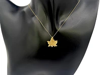10K Yellow Gold 0.043cttw Canadian Diamond Maple Leaf Pendant, 18"