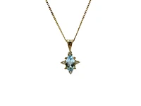 10K Yellow Gold 0.22cttw Aquamarine and 0.03cttw Diamond Pendant, 18"