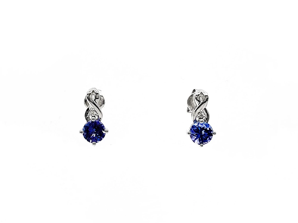 10K White Gold 1.10cttw Genuine Tanzanite & 0.012cttw Diamond Earrings