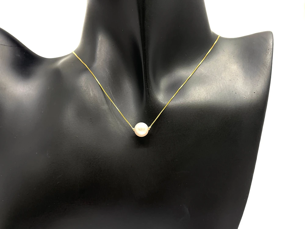 10K Yellow Gold Fine Box Chain with 7mm Cultured Pearl - 18 Inches