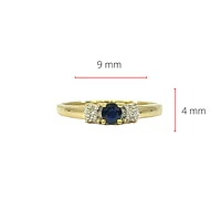 10K Yellow Gold Sapphire and Diamond 3 Stone Ring - Size 6