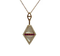 14K Rose Gold Ruby, Mother of Pearl and Diamond Necklace, 18"
