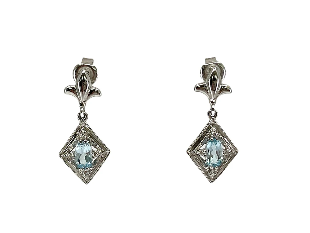10K White Gold 0.60cttw Genuine Sky Blue Topaz & 0.03cttw Diamond Earrings
