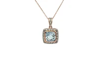 10K Rose Gold 8mm Cushion Cut Blue Topaz and 0.063cttw Diamond Pendant, 18"