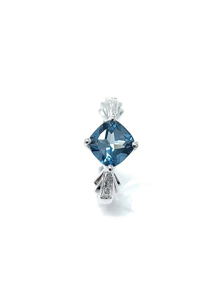 10K White Gold London Blue Topaz & Diamond Ring- Size 6.5