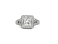 14K White Gold 1.27cttw Princess Cut Diamond Halo Engagement Ring, size 6