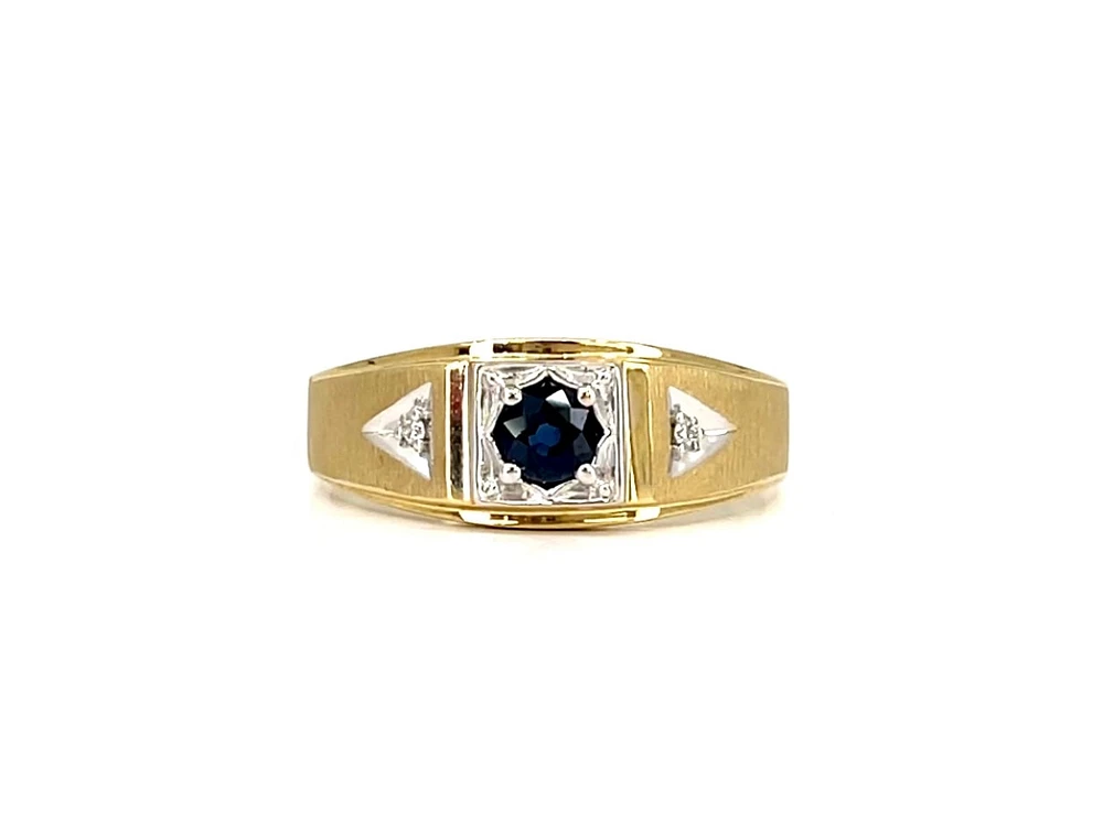 10K Yellow Gold 4mm Genuine Sapphire and 0.016cttw Diamond Ring - Size 10