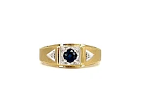 10K Yellow Gold 4mm Genuine Sapphire and 0.016cttw Diamond Ring - Size 10