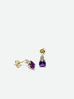 10K Yellow Gold 1.00cttw Genuine Amethyst & 0.025cttw Diamond Earrings