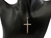 925 Sterling Silver 40mm x 21mm Hollow Cross Charm with "JESUS" Engraved