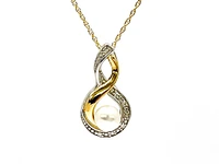 10K 2 Tone Pearl 4.5-5mm and Diamond Pendant, 18"