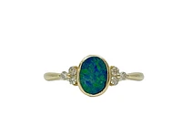 10K Yellow Gold 0.75cttw Genuine Australian Doublet Opal and 0.13cttw Diamond Ring, size 7