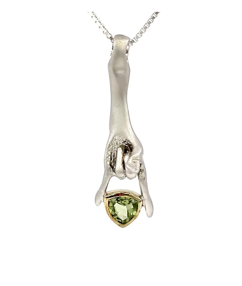Sterling Silver & 18K Yellow Gold Plated  Peridot Pendant, 18"