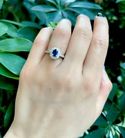 14K White Gold 0.75cttw Genuine Oval Cut Sapphire and 0.50cttw Diamond Ring, size 6.5