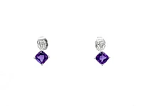 10K White Gold 1.00cttw Genuine Amethyst & 0.02cttw Diamond Earrings