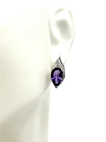10K White Gold 10 x 6mm Genuine Amethyst and 0.07cttw Diamond Earrings