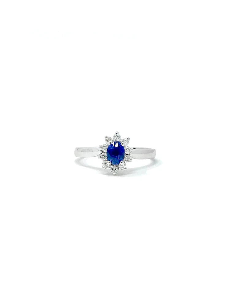 14K White Gold 0.40cttw Sapphire and 0.16cttw Diamond Ring, size 6