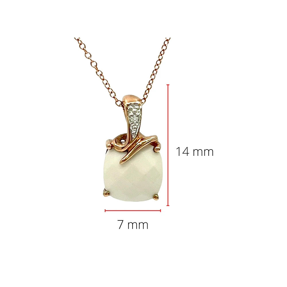 10K Rose Gold Agate And Diamond Necklace, 18"