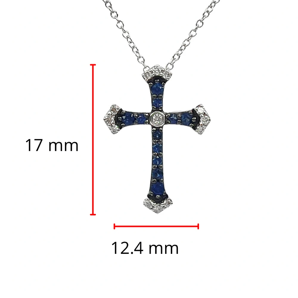 10K White Gold 0.15cttw Sapphire and 0.07cttw Diamond Cross Pendant - 18 inches