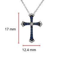 10K White Gold 0.15cttw Sapphire and 0.07cttw Diamond Cross Pendant - 18 inches