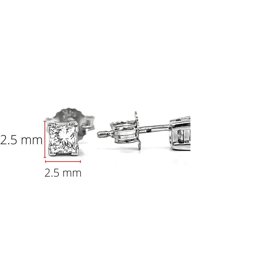 14K White Gold 0.15cttw Princess Cut Canadian Diamond Earrings