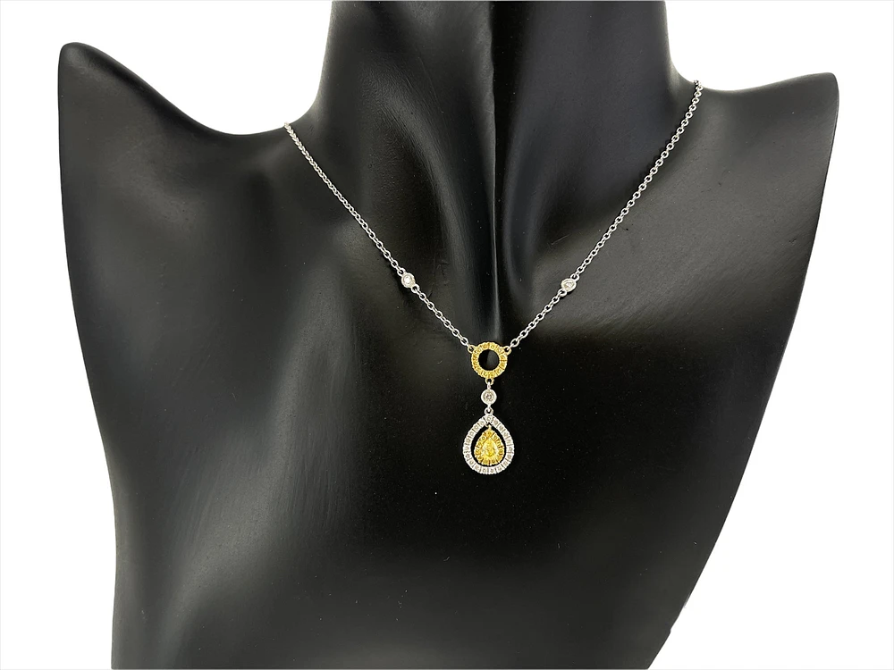 18K White & Yellow Gold 0.83cttw Fancy Yellow Pear Cut Diamond Necklace - 18 Inches