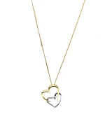 10K White & Yellow Gold 0.041cttw Diamond Double Heart Pendant, 18"