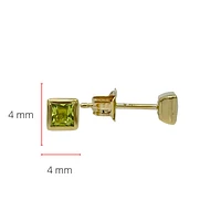10K Yellow Gold 3mm Princess Cut Bezel Set Peridot Earrings