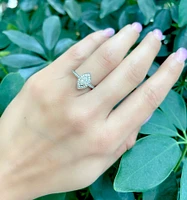 10K White Gold 0.18cttw Marquise Cut Diamond Halo Engagement Ring, size 6.5