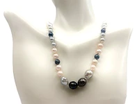 Black Tahitian, Cultured Black & White Fancy Pearl Strand with 14K White Gold Pearl Clasp - 16"
