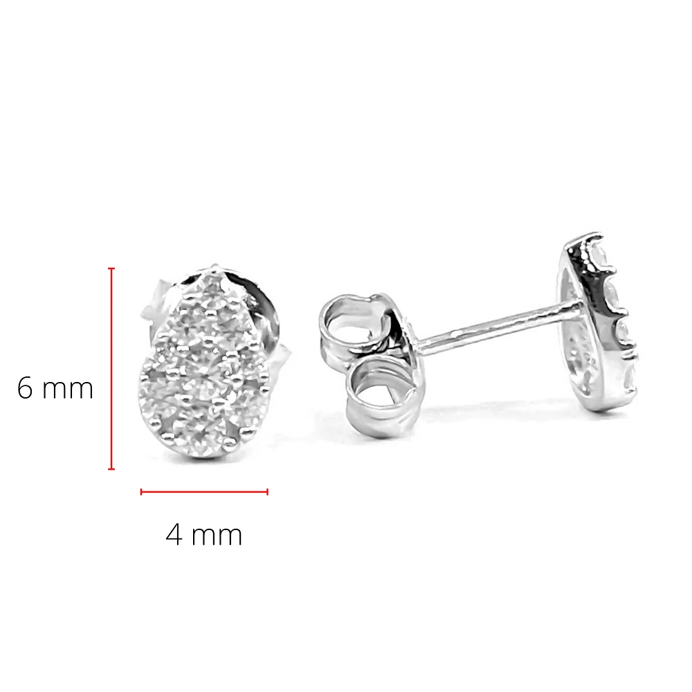925 Sterling Silver Cubic Zirconia Cluster Tear Drop Studs - 8.4mm x 5.7mm
