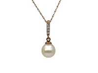 10K Rose Gold Fresh Water Pearl and Diamond Pendant, 18"