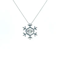 10K White Gold 0.02 cttw Canadian Diamond Snowflake Pulse Pendant, 18"