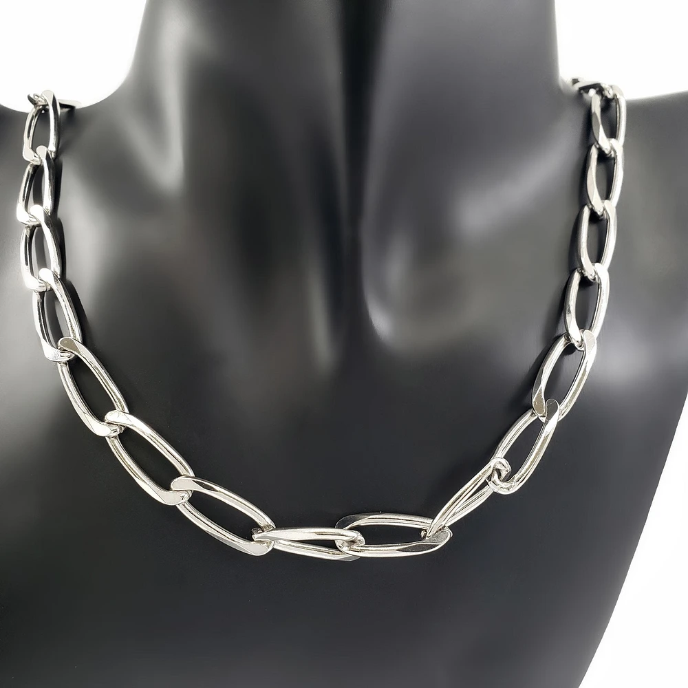 925 Sterling Silver 7.75mm Platinum Plated Six Sided Diamond Cut Paper Clip Chain - 22 Inches