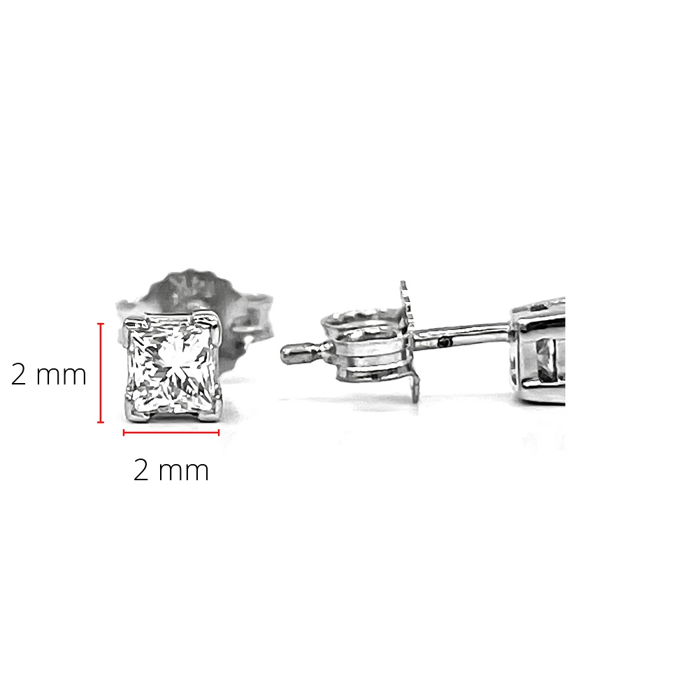 14K White Gold 0.10cttw Princess Cut Canadian Diamond Earrings