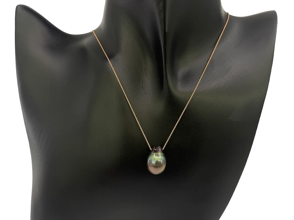 14K Rose Gold Genuine Tahitian Pearl Necklace, 18"
