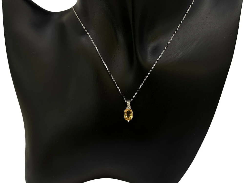 10K White Gold 8x6mm Oval Cut Citrine & 0.022cttw Diamond Pendant, 18"