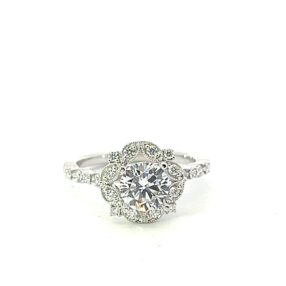 14K Round Brilliant Cut Halo Diamond Ring