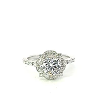14K Round Brilliant Cut Halo Diamond Ring