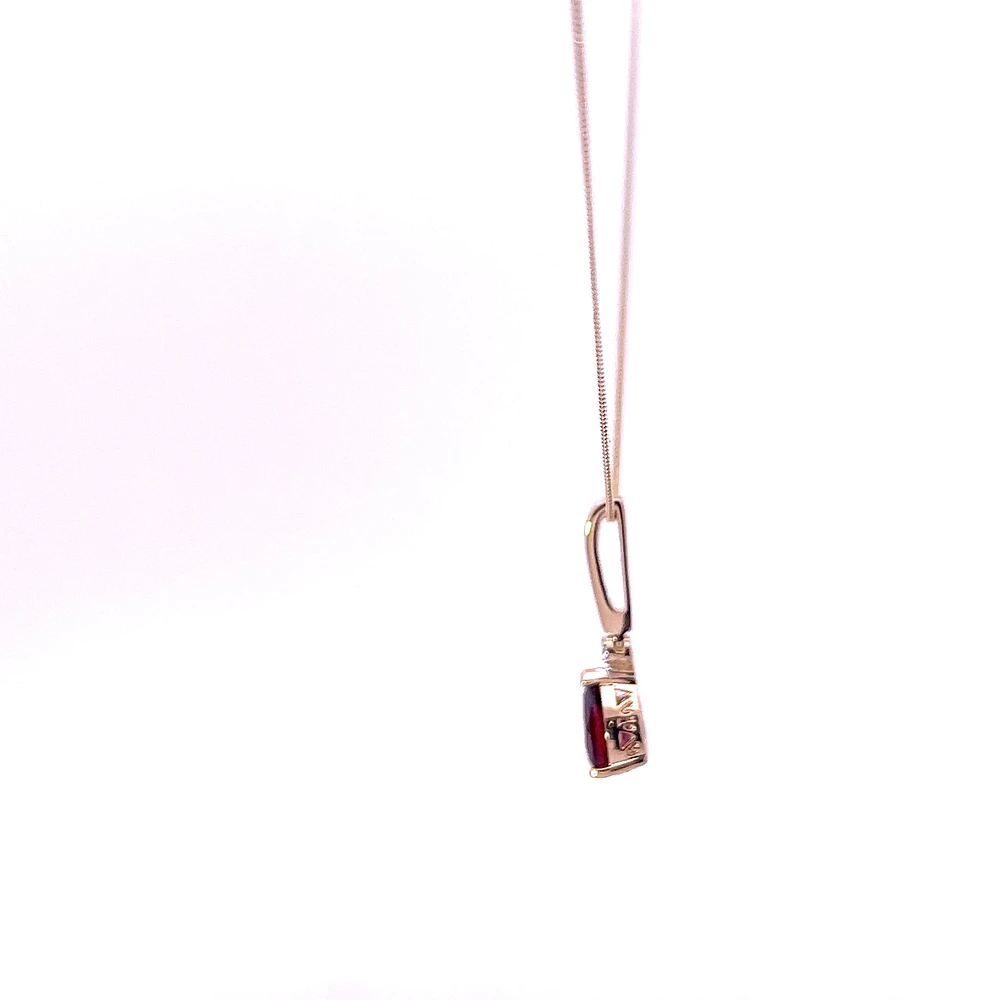 10K Yellow Gold 0.02 cttw Diamond and Garnet Pendant, 18"