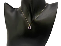 10K Yellow Gold Amethyst and Diamond Pendant, 18"