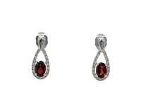 10K White Gold 1.00cttw Oval Cut Garnet and 0.14cttw Diamond Earrings